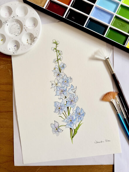 Delphinium - Original Watercolour Artwork A4